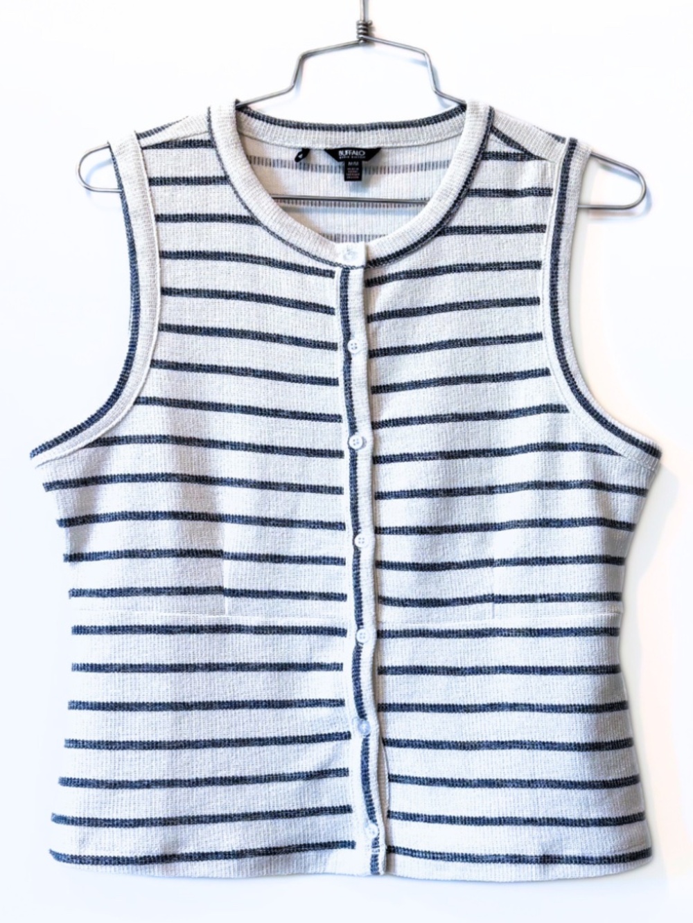 Buffalo David Bitton Sleeveless Blue and White Striped Top Size M